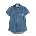 Fashion Men's Short Sleeve Indigo Denim Print Shirt